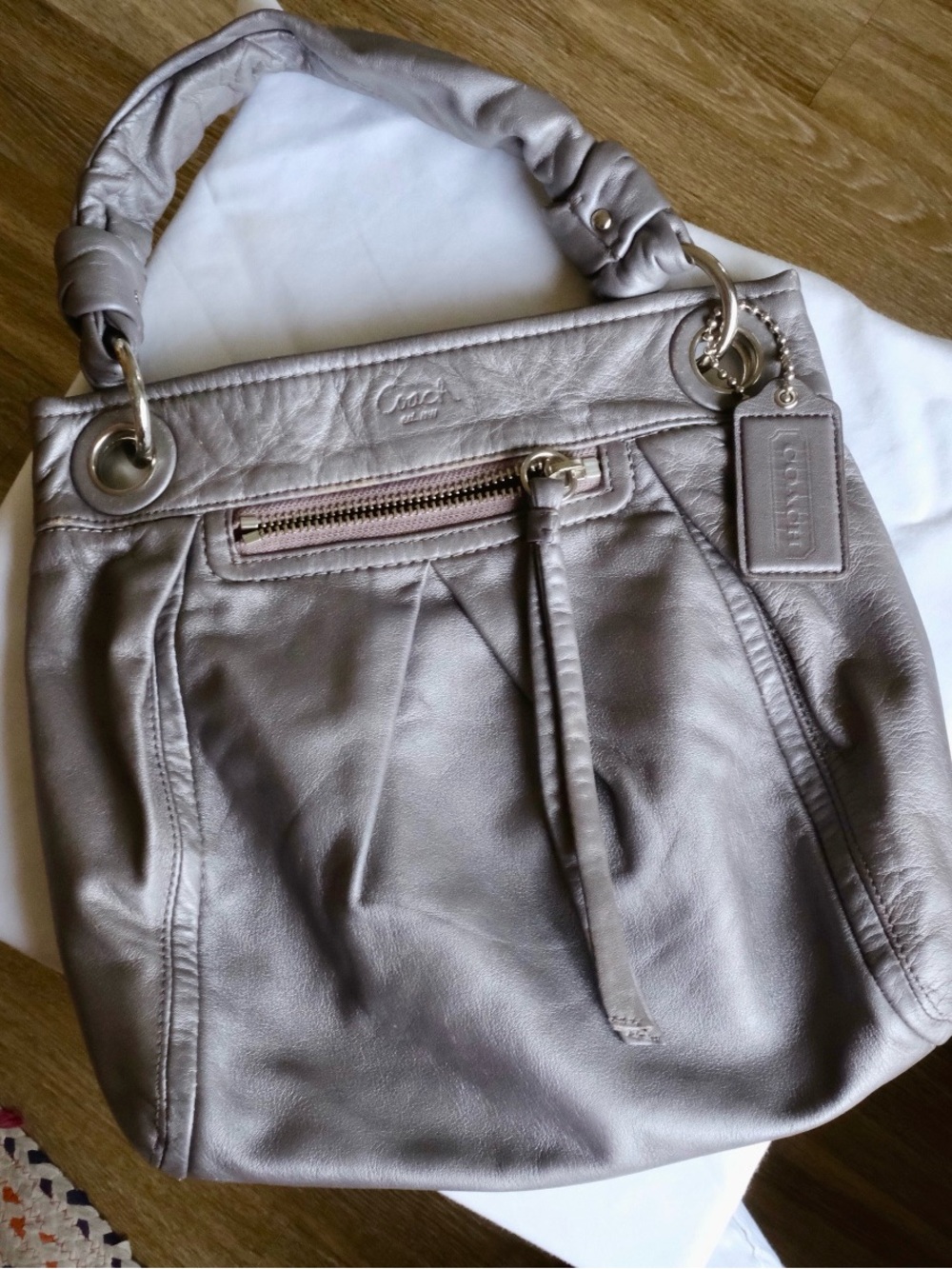 Coach Metallic Silver Pebbled Leather Shoulder Bag